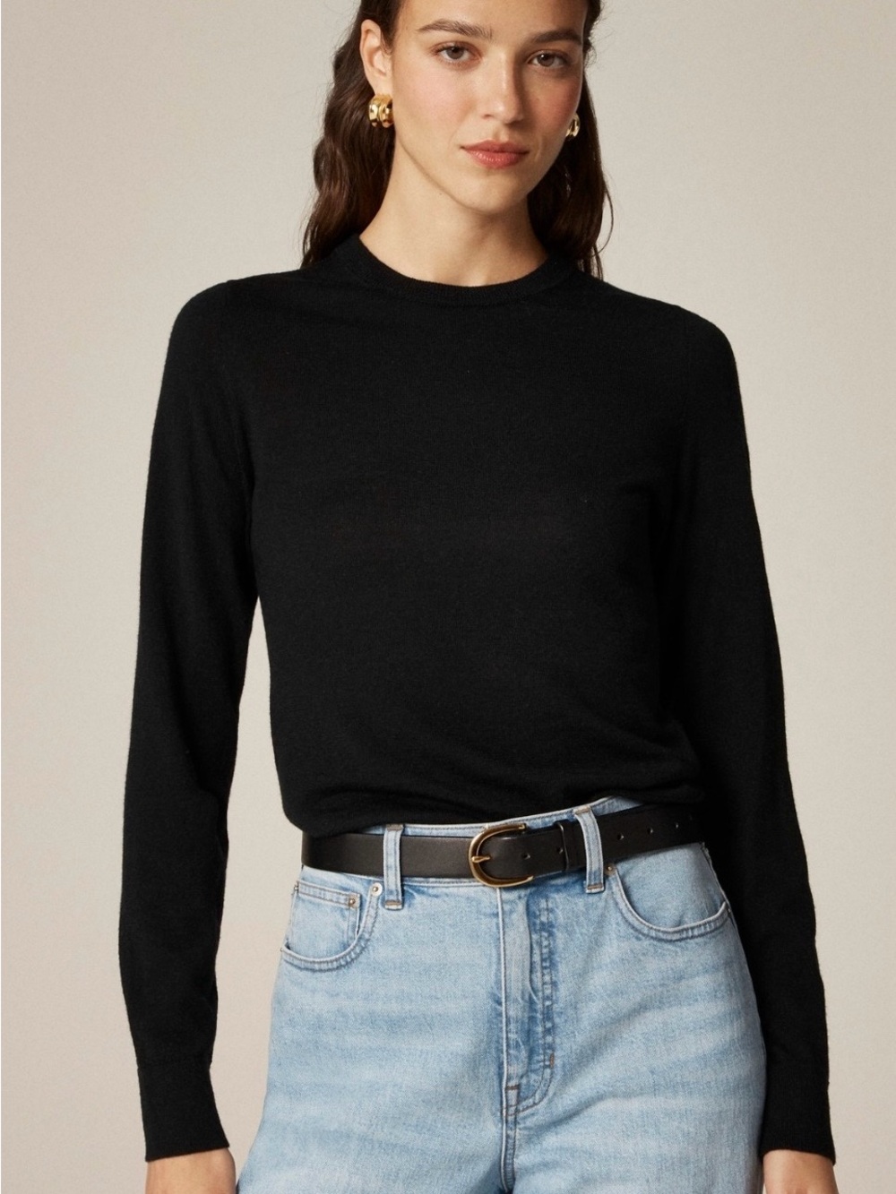 Carolyn Fitted Black Crewneck Merino Wool Sweater